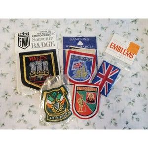 VINTAGE LOT EUROPE TRAVEL PATCHES SOUVENIR GREAT BRITAIN BELGIUM IRELAND  70S...